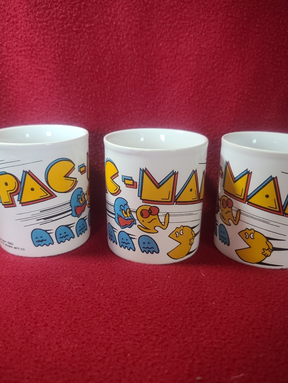 THREE Pac-Man mugs Cups Midway Kiln Craft Staffordshire 1980 England Video‎ Game